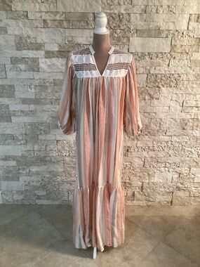 Love Binetti "Light My Fire" striped cotton maxi dress
